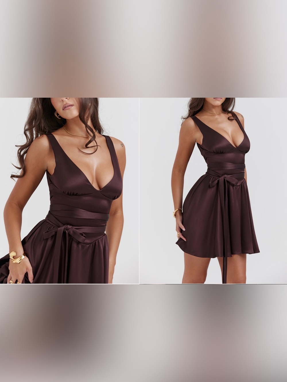House of CB “Shiema” Chocolate Brown Satin Mini Dress